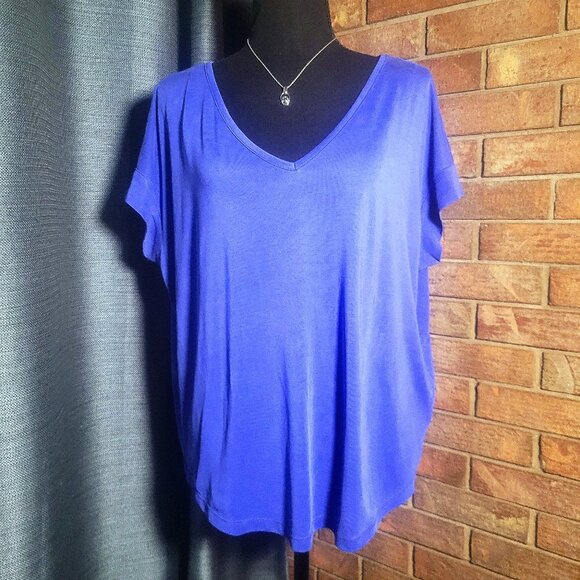 Naked Zebra Blue/Periwinkle V-Neck Short Sleeved Blouse w/Back Cutouts - Size M - Picture 1 of 10
